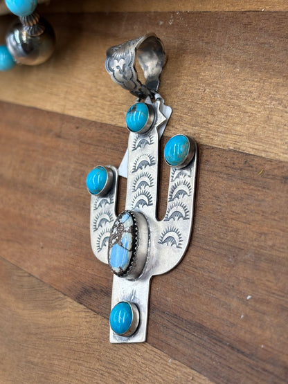 Turquoise & Golden Hills Cactus Pendant