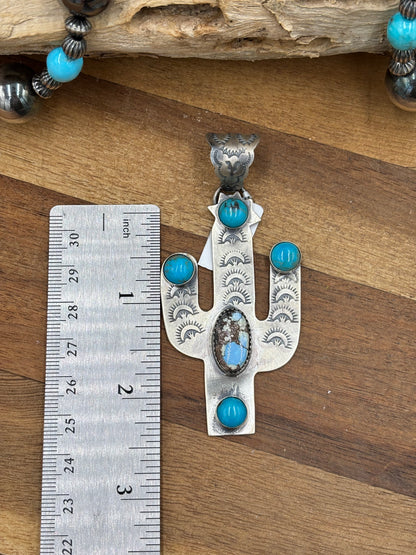 Turquoise & Golden Hills Cactus Pendant