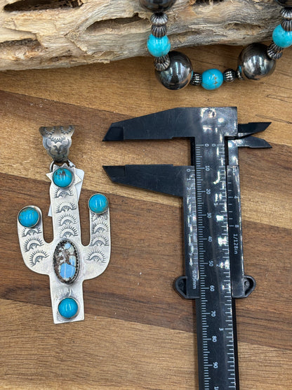 Turquoise & Golden Hills Cactus Pendant