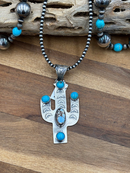 Turquoise & Golden Hills Cactus Pendant
