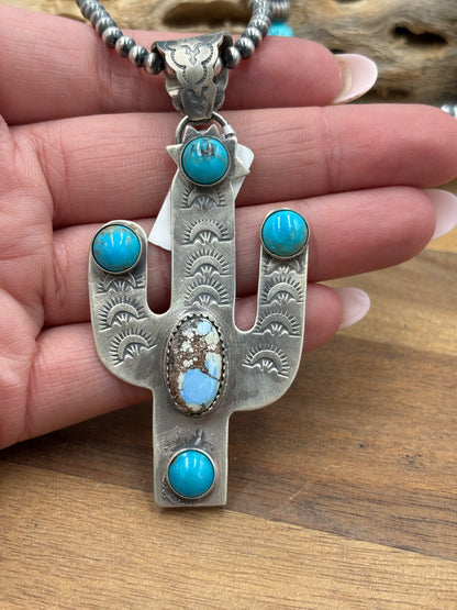Turquoise & Golden Hills Cactus Pendant