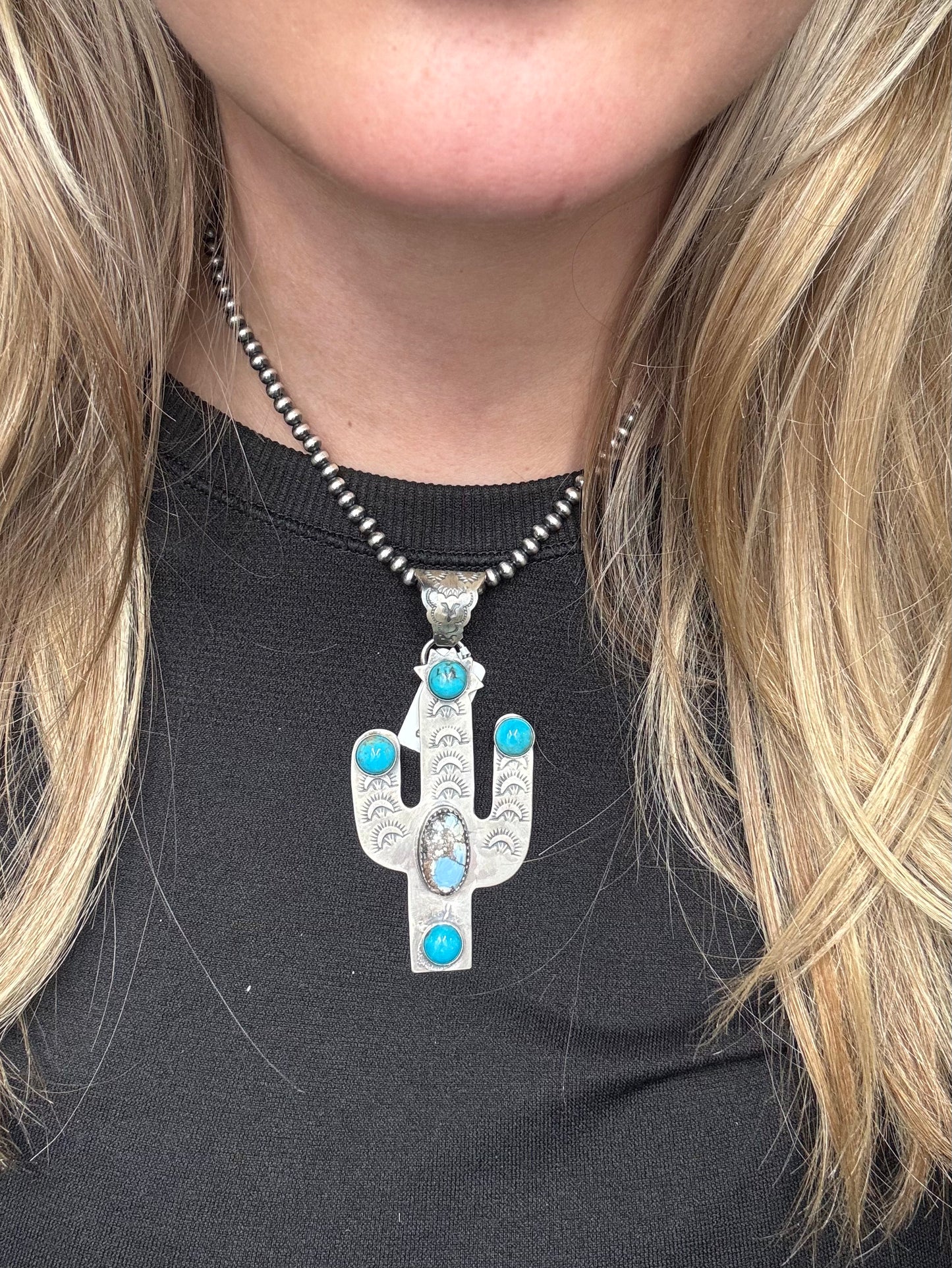 Turquoise & Golden Hills Cactus Pendant