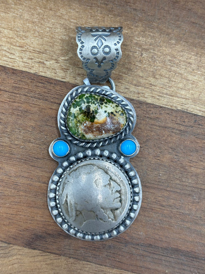Sonoran Gold Turquoise Chief Head Nickel Pendant
