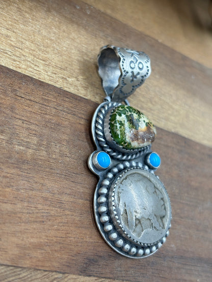 Sonoran Gold Turquoise Chief Head Nickel Pendant