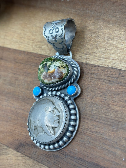Sonoran Gold Turquoise Chief Head Nickel Pendant