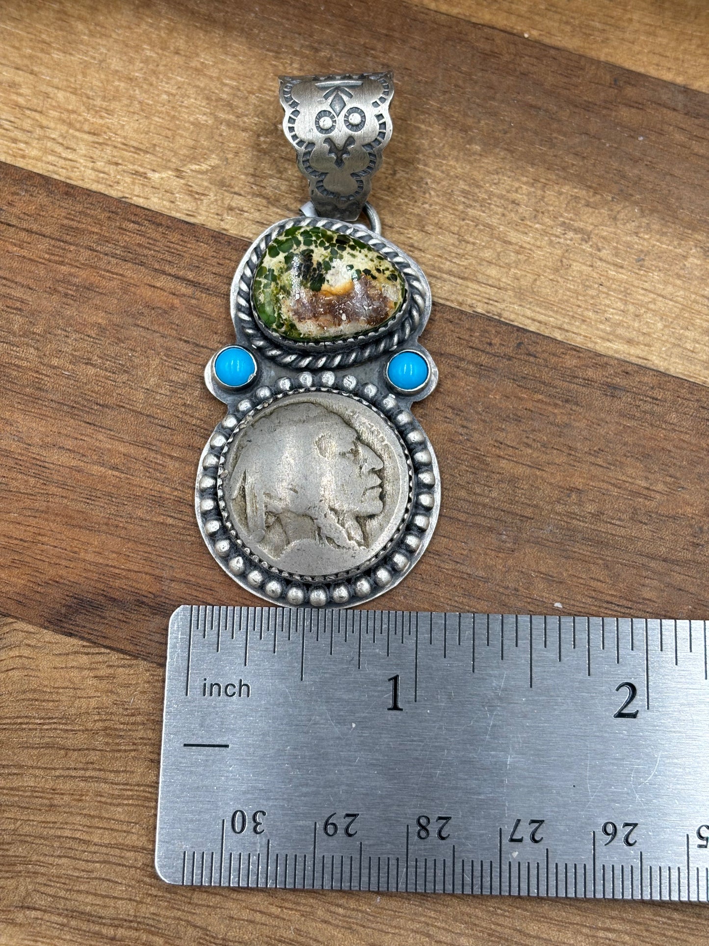 Sonoran Gold Turquoise Chief Head Nickel Pendant
