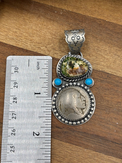 Sonoran Gold Turquoise Chief Head Nickel Pendant