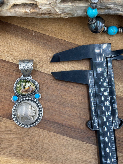 Sonoran Gold Turquoise Chief Head Nickel Pendant