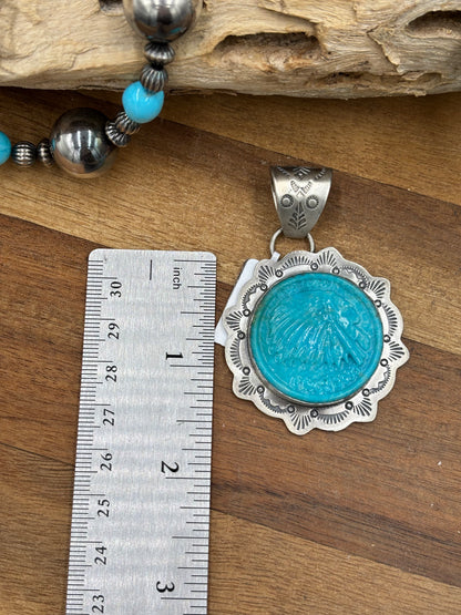 Turquoise Pendant Chief Head by Lyle Piaso, Navajo