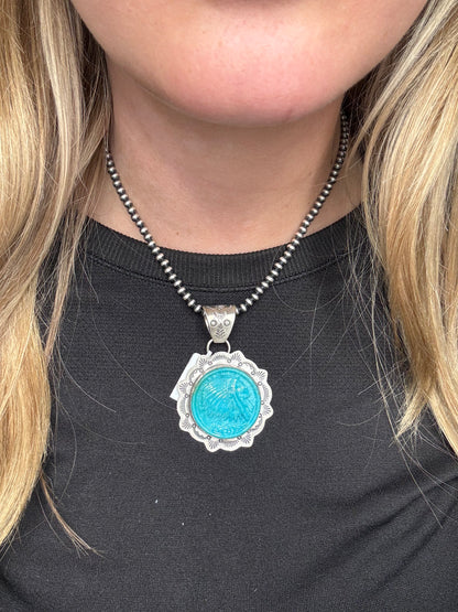 Turquoise Pendant Chief Head by Lyle Piaso, Navajo