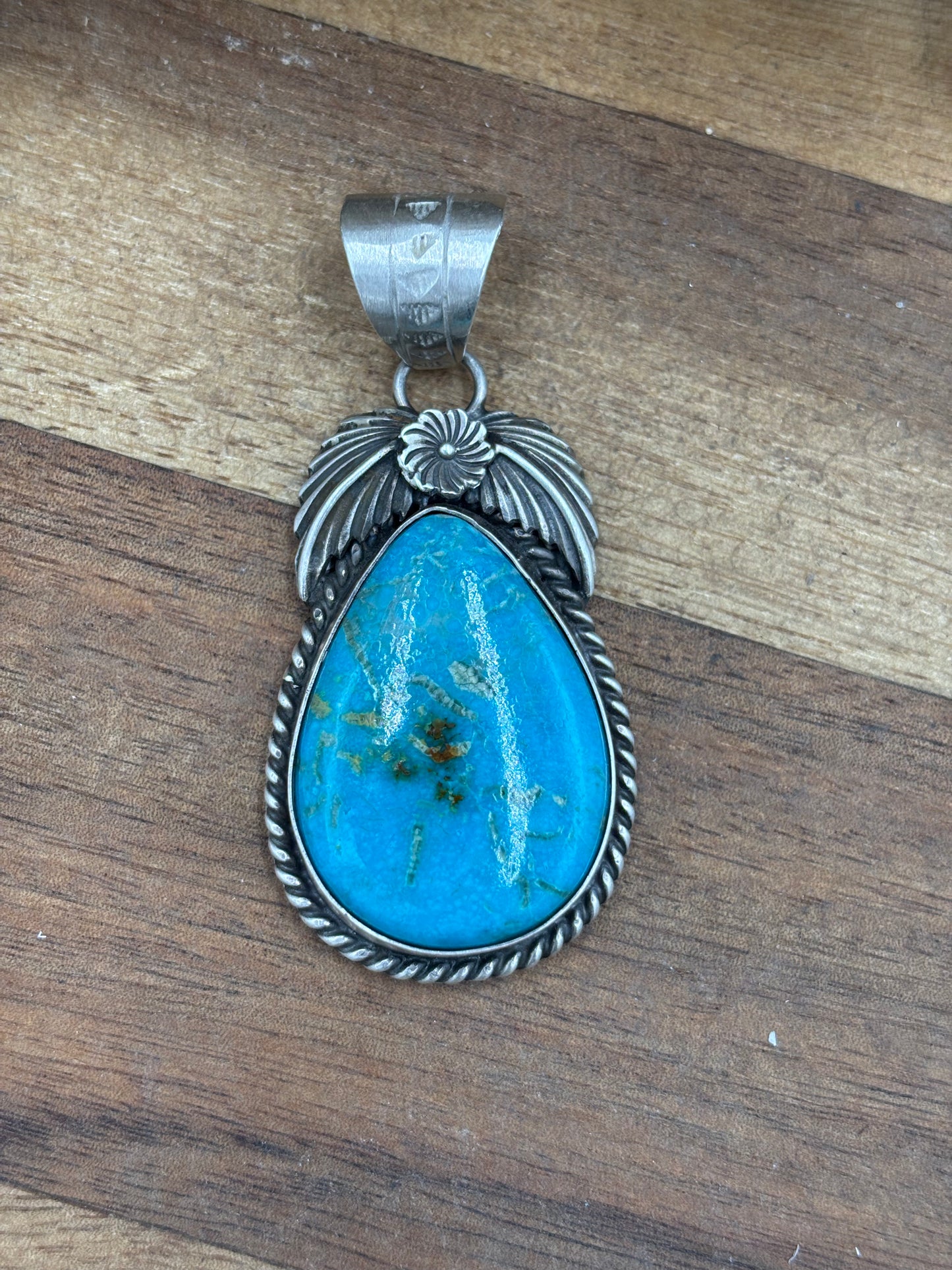 Kingman Turquoise Pendant by Jimson Belin, Navajo