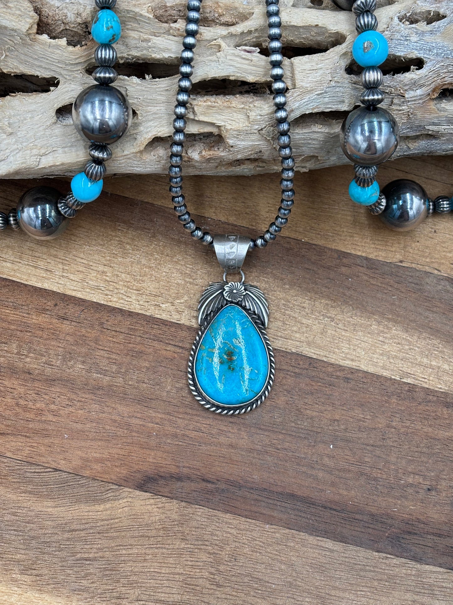 Kingman Turquoise Pendant by Jimson Belin, Navajo