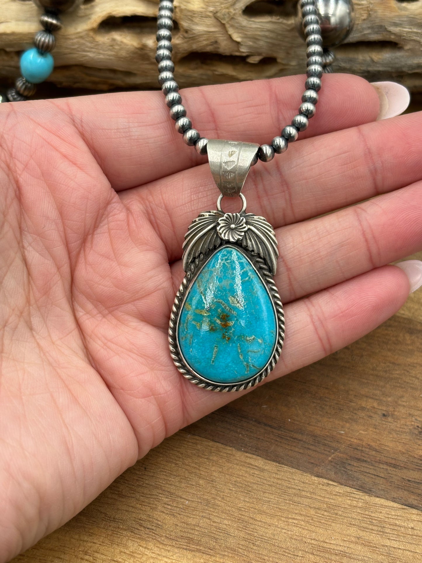 Kingman Turquoise Pendant by Jimson Belin, Navajo