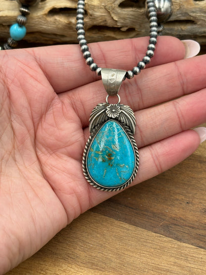 Kingman Turquoise Pendant by Jimson Belin, Navajo