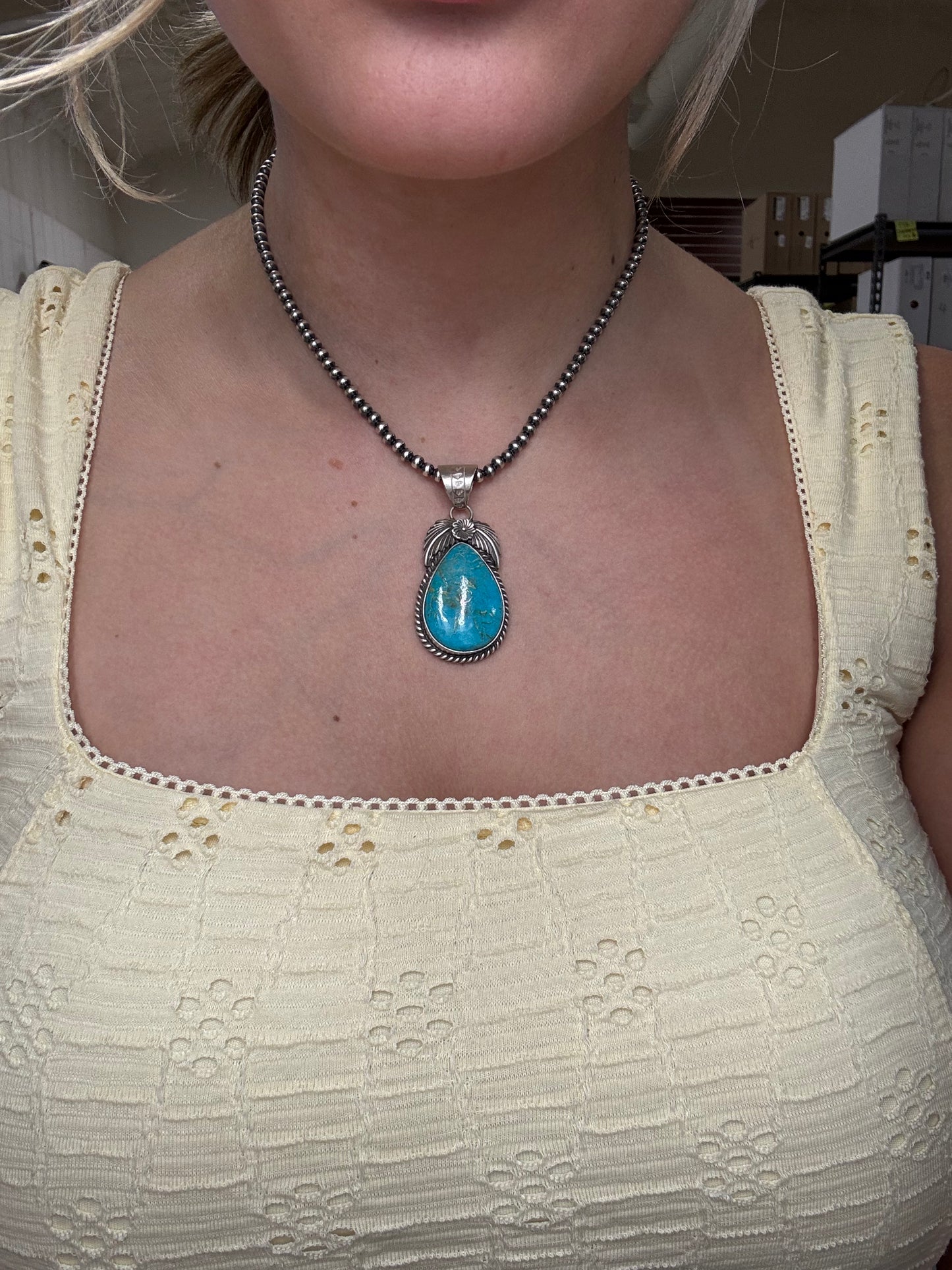 Kingman Turquoise Pendant by Jimson Belin, Navajo