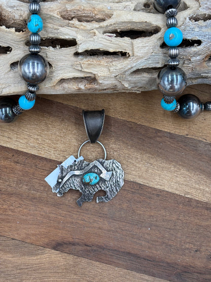 Turquoise Bear Pendant #2 by Frank Valdez, Navajo