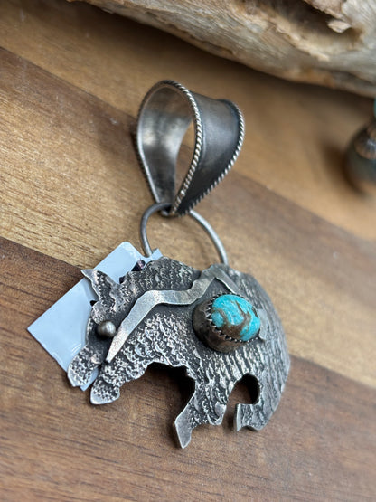 Turquoise Bear Pendant #2 by Frank Valdez, Navajo