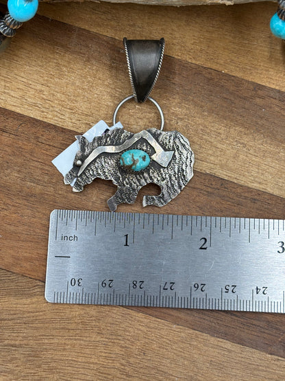 Turquoise Bear Pendant #2 by Frank Valdez, Navajo