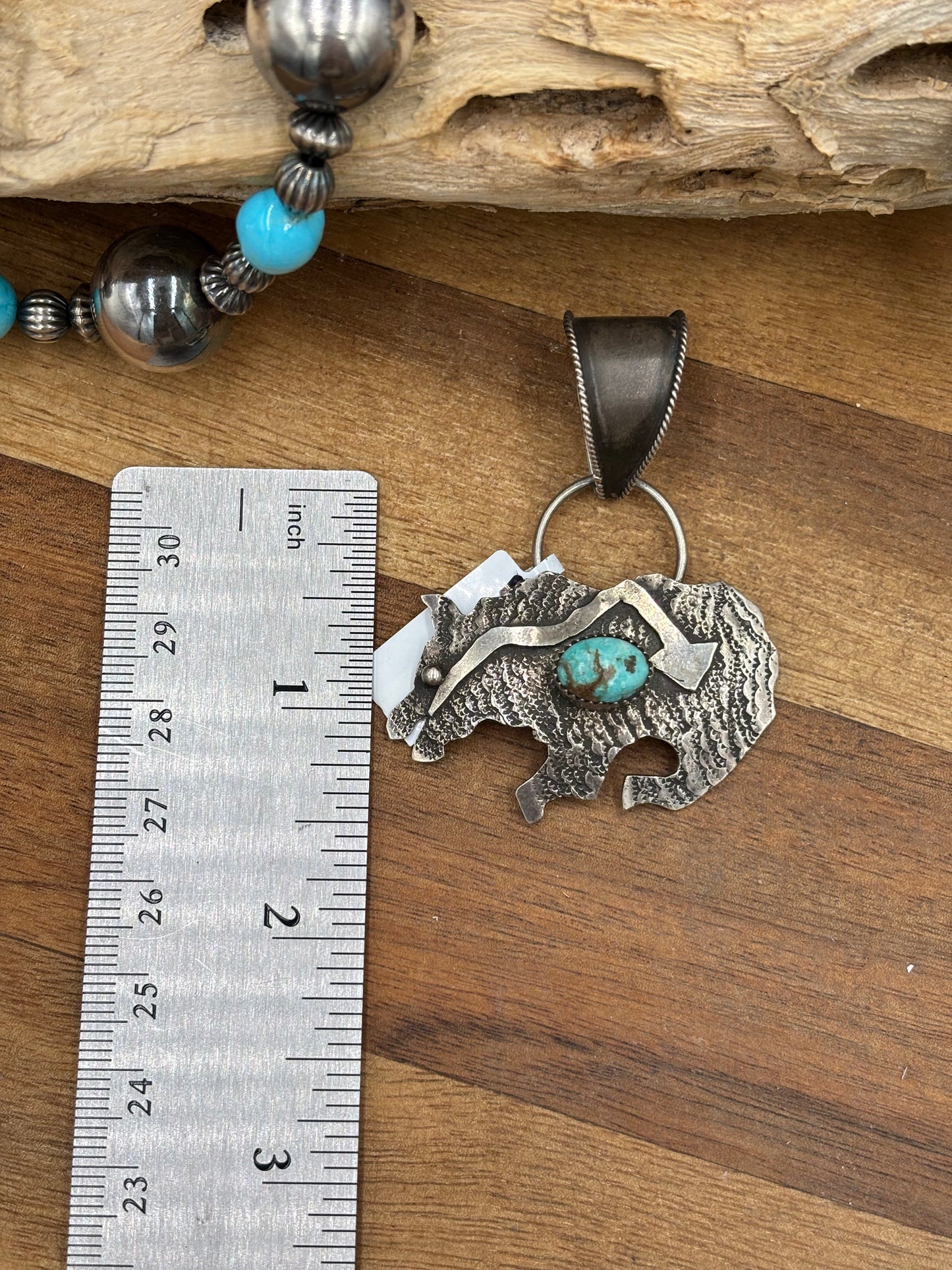 Turquoise Bear Pendant #2 by Frank Valdez, Navajo