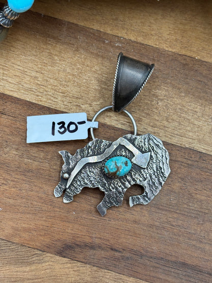 Turquoise Bear Pendant #2 by Frank Valdez, Navajo