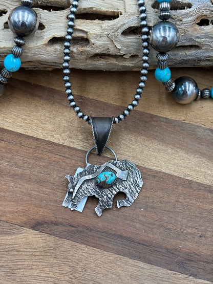 Turquoise Bear Pendant #2 by Frank Valdez, Navajo