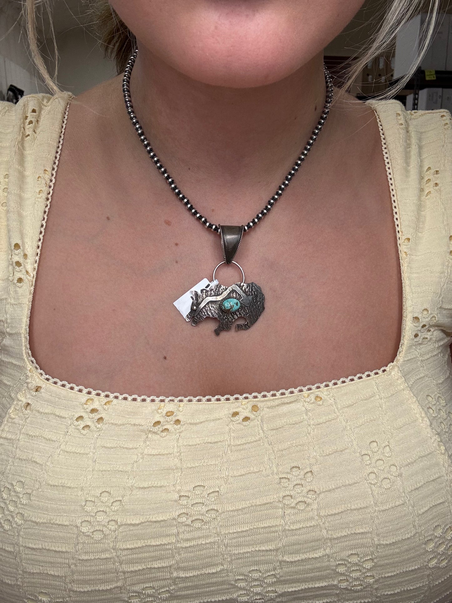Turquoise Bear Pendant #2 by Frank Valdez, Navajo