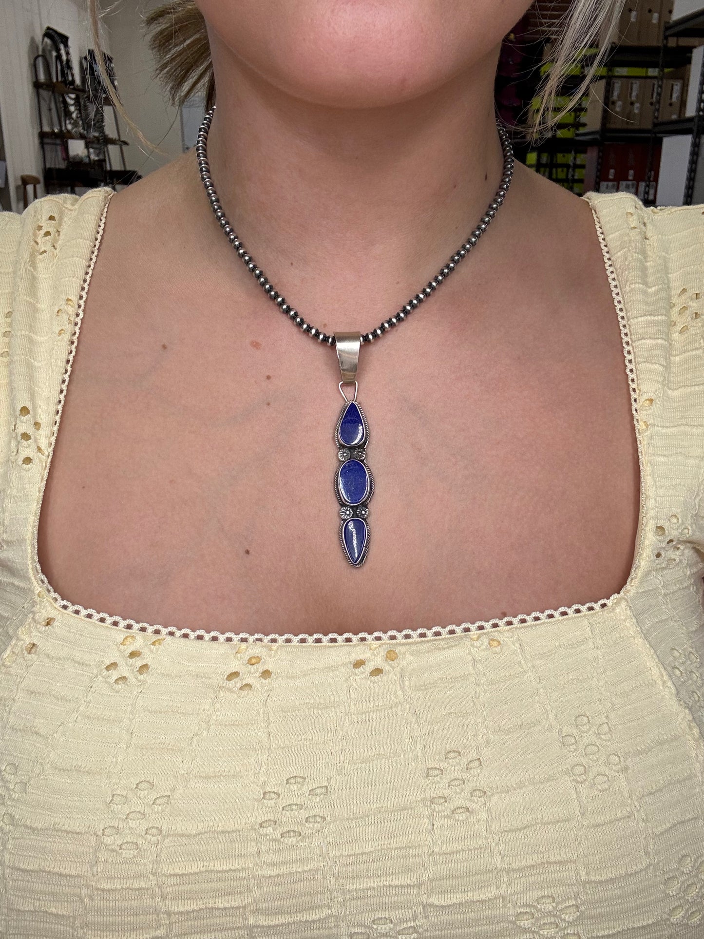 Lapis Pendant #1 by Travis J, Navajo
