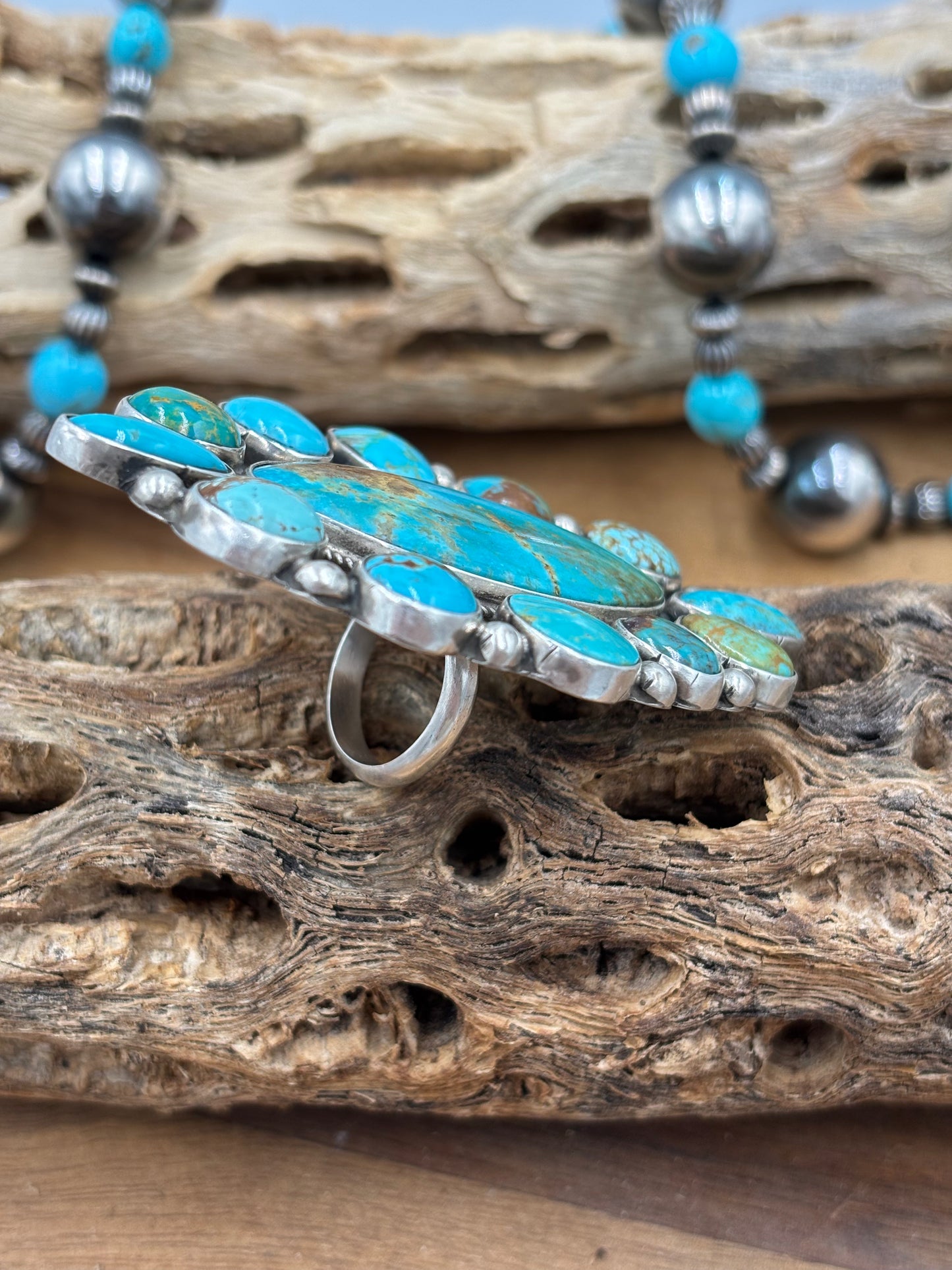 Kingman Turquoise Ring #1 Adjustable by Gerildine James, Navajo