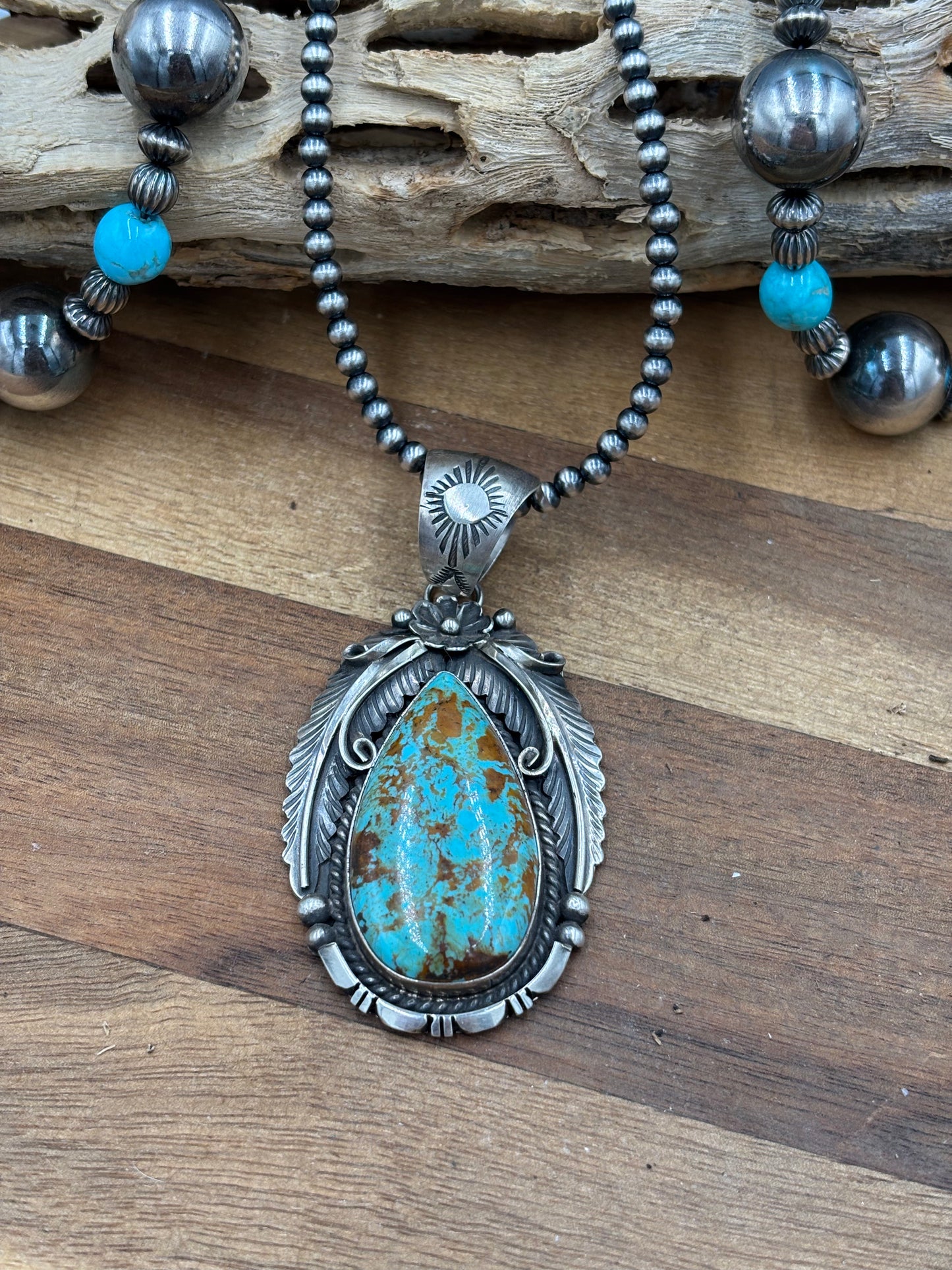 Kingman Turquoise Pendant by Alfred Martinez, Navajo