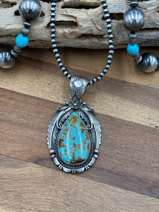 Kingman Turquoise Pendant by Alfred Martinez, Navajo