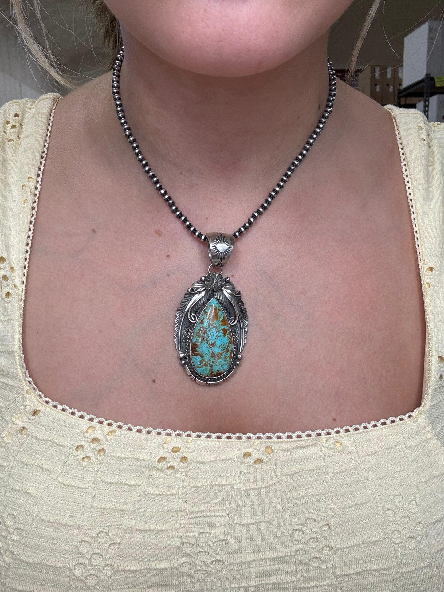 Kingman Turquoise Pendant by Alfred Martinez, Navajo