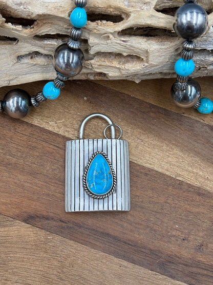 Turquoise Lock Pendant by Charles Johnson, Navajo