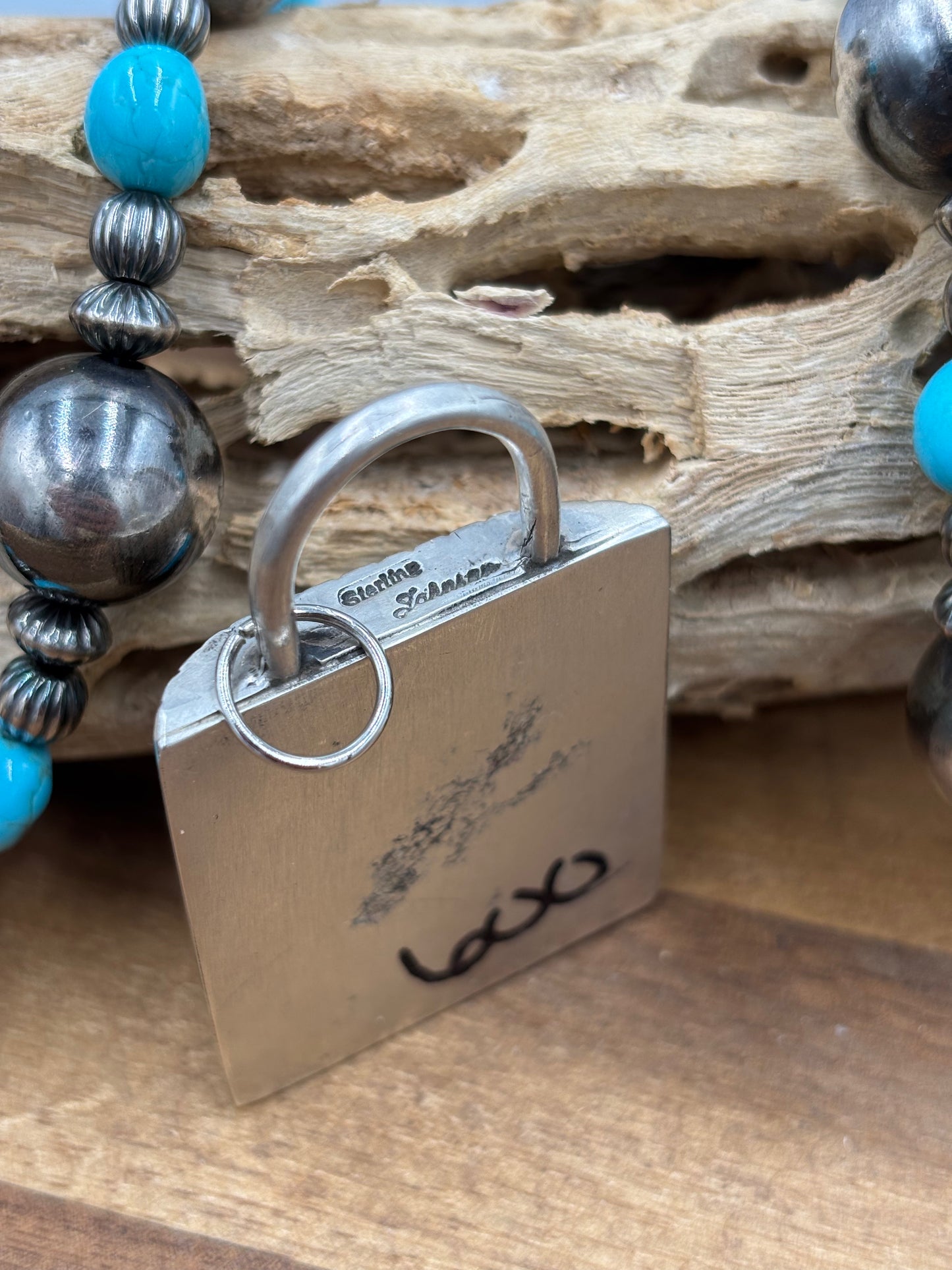 Turquoise Lock Pendant by Charles Johnson, Navajo