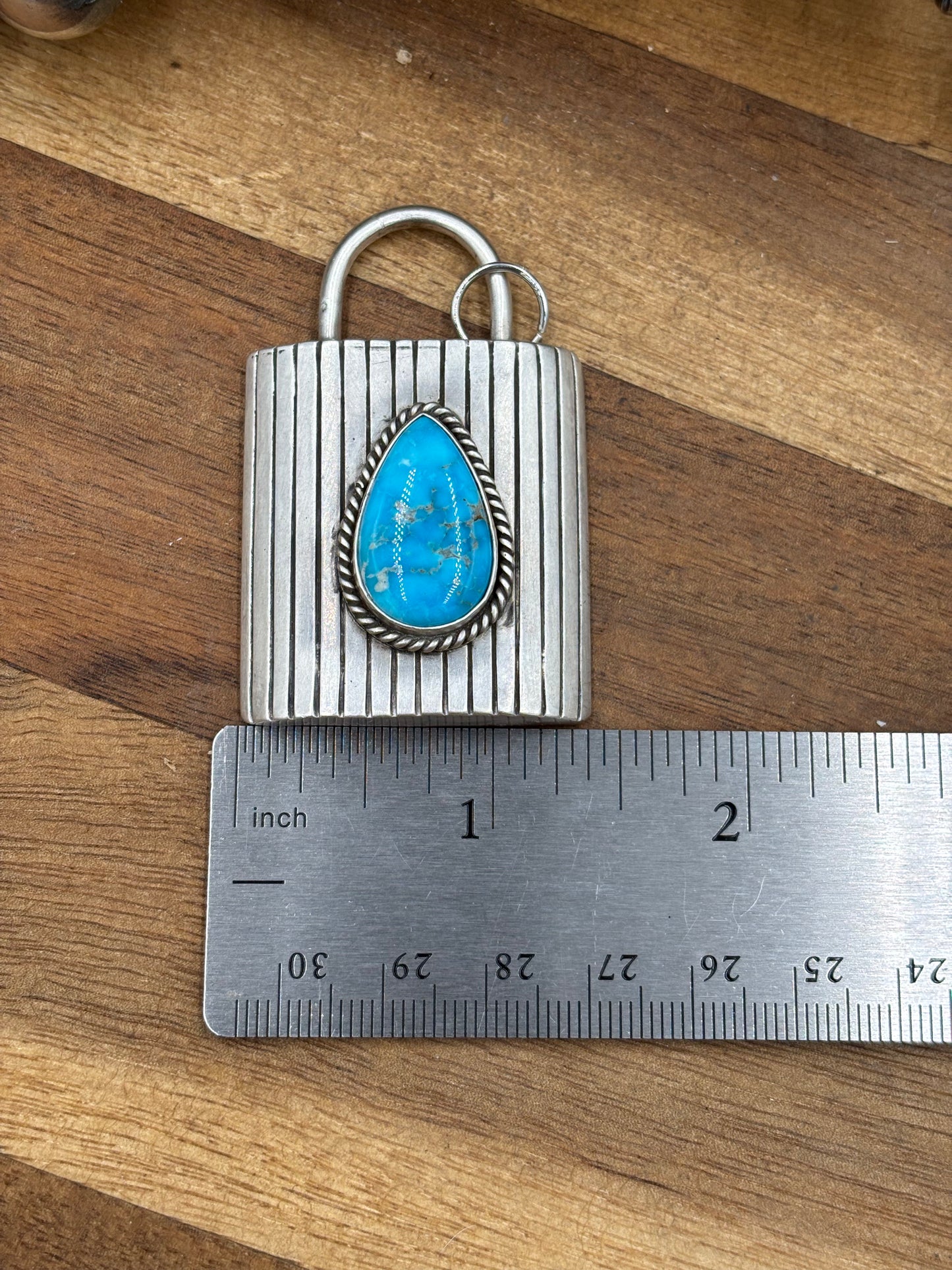 Turquoise Lock Pendant by Charles Johnson, Navajo