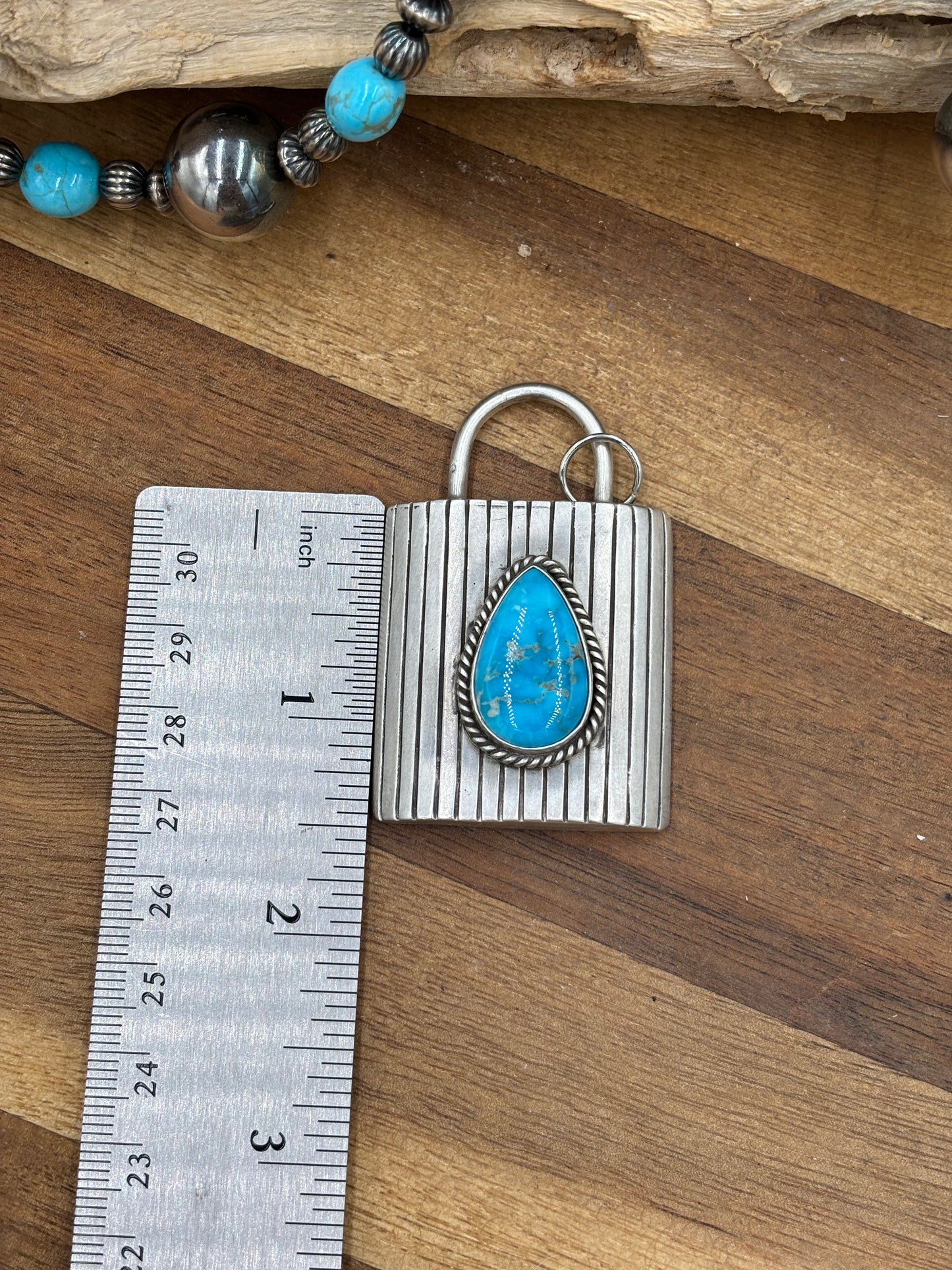 Turquoise Lock Pendant by Charles Johnson, Navajo