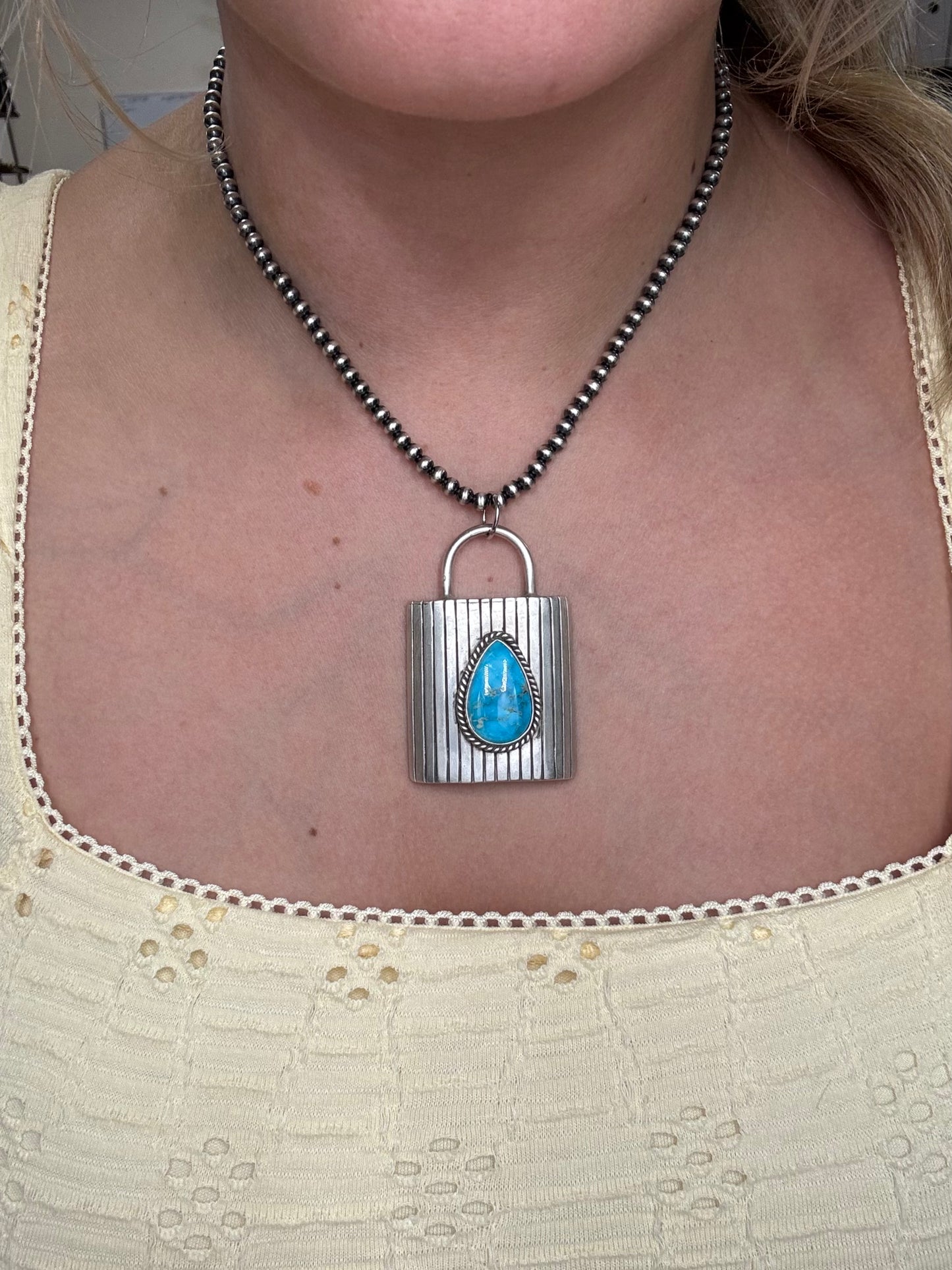 Turquoise Lock Pendant by Charles Johnson, Navajo