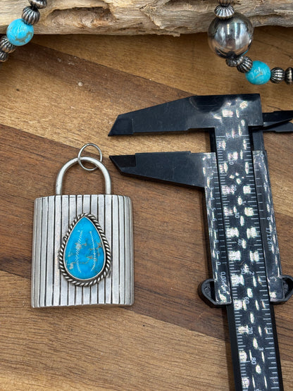 Turquoise Lock Pendant by Charles Johnson, Navajo