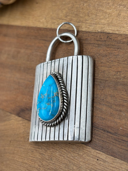 Turquoise Lock Pendant by Charles Johnson, Navajo