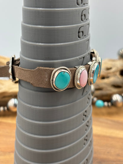 Multi Stone Charm Slide Leather Bracelet #1 by M, Navajo