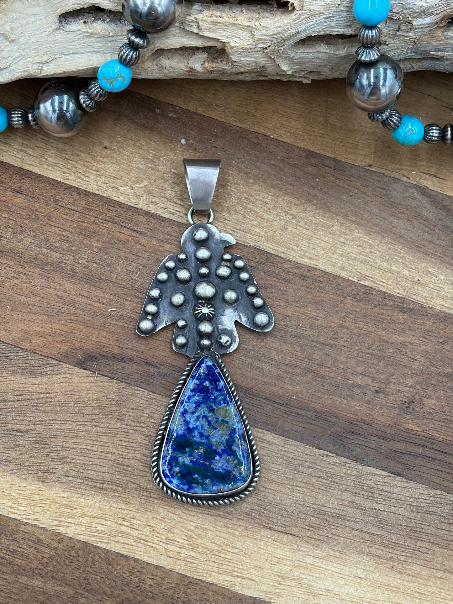 Sodalite Thunderbird Pendant by Miranda Willie, Navajo