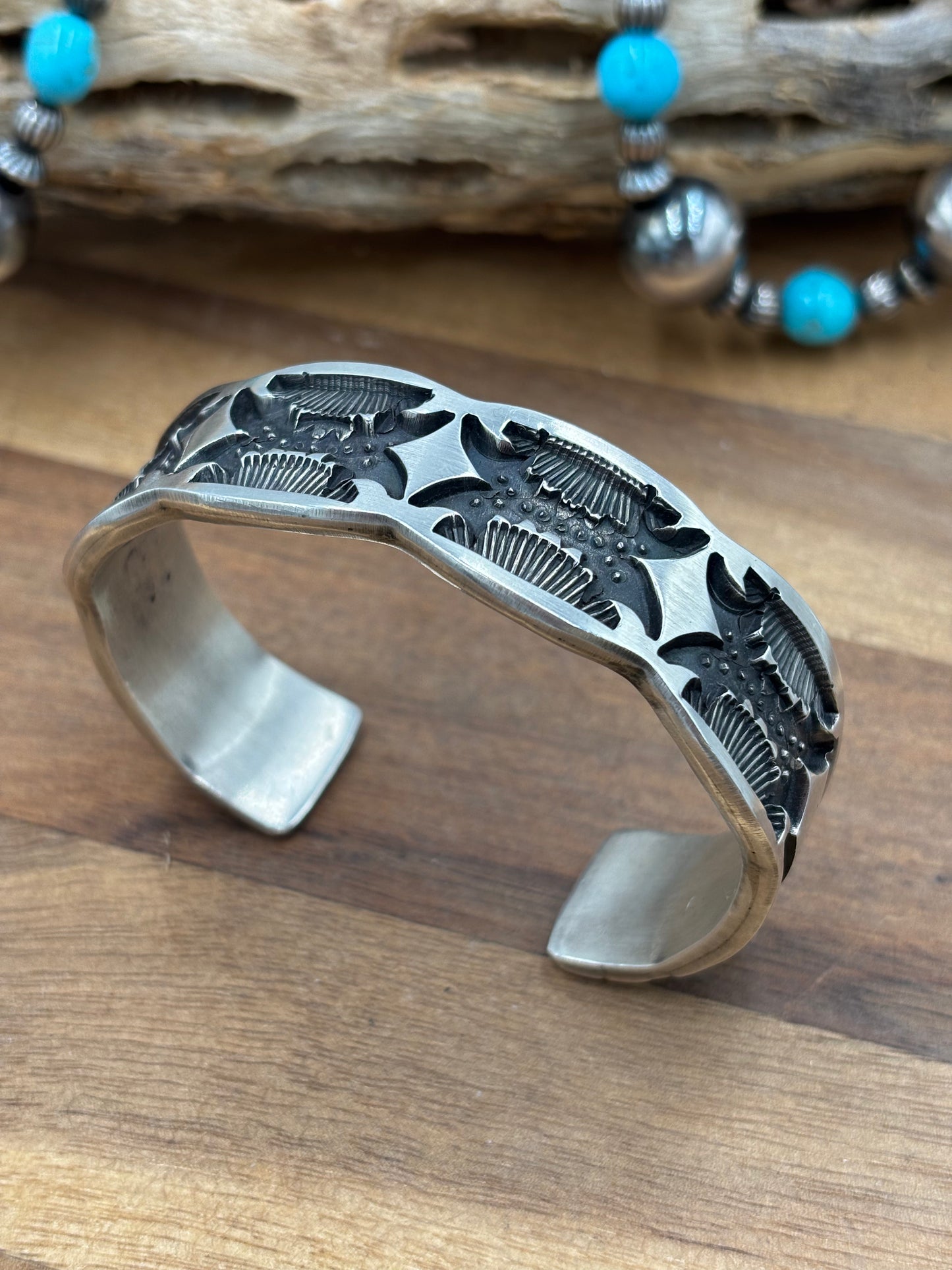 All Silver Cuff #4 by Jerald Tahe, Navajo