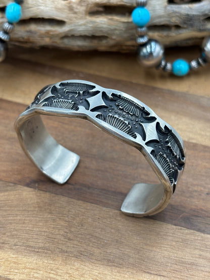 All Silver Cuff #4 by Jerald Tahe, Navajo