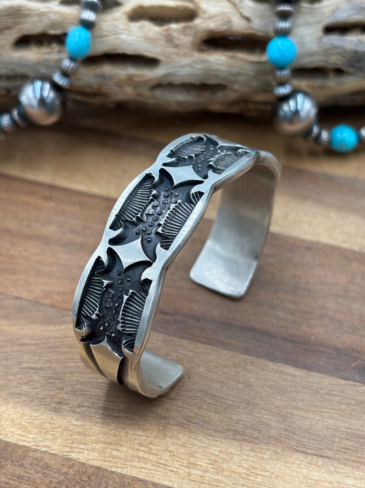 All Silver Cuff #4 by Jerald Tahe, Navajo