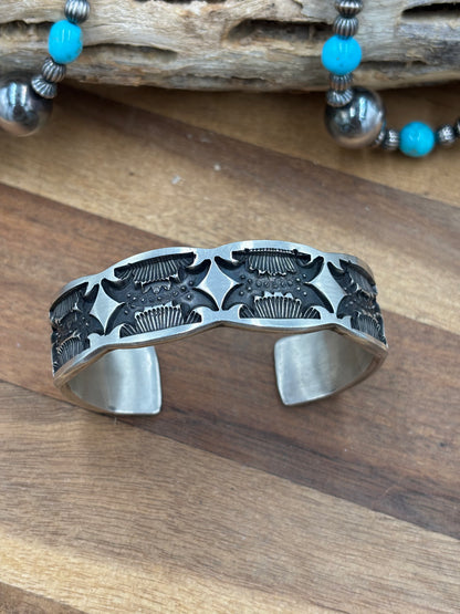 All Silver Cuff #4 by Jerald Tahe, Navajo