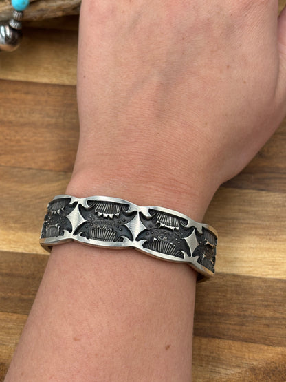 All Silver Cuff #4 by Jerald Tahe, Navajo