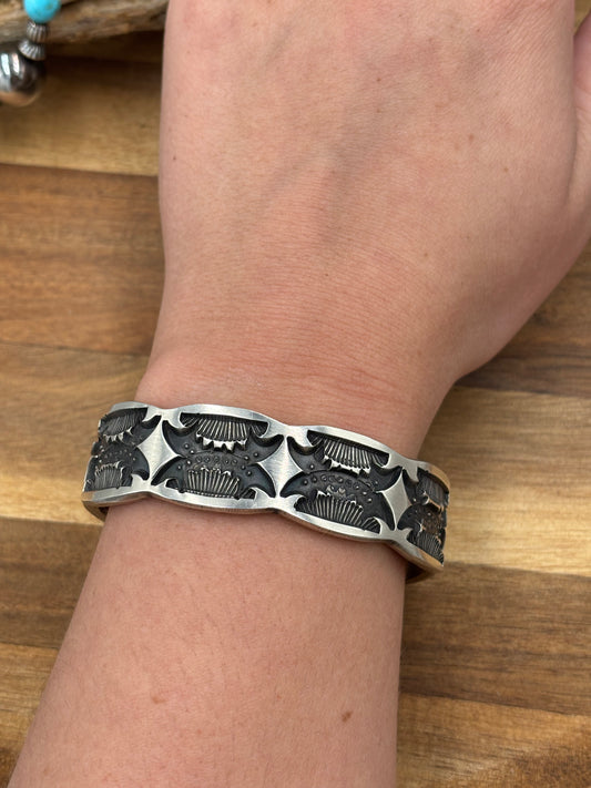 All Silver Cuff #4 by Jerald Tahe, Navajo