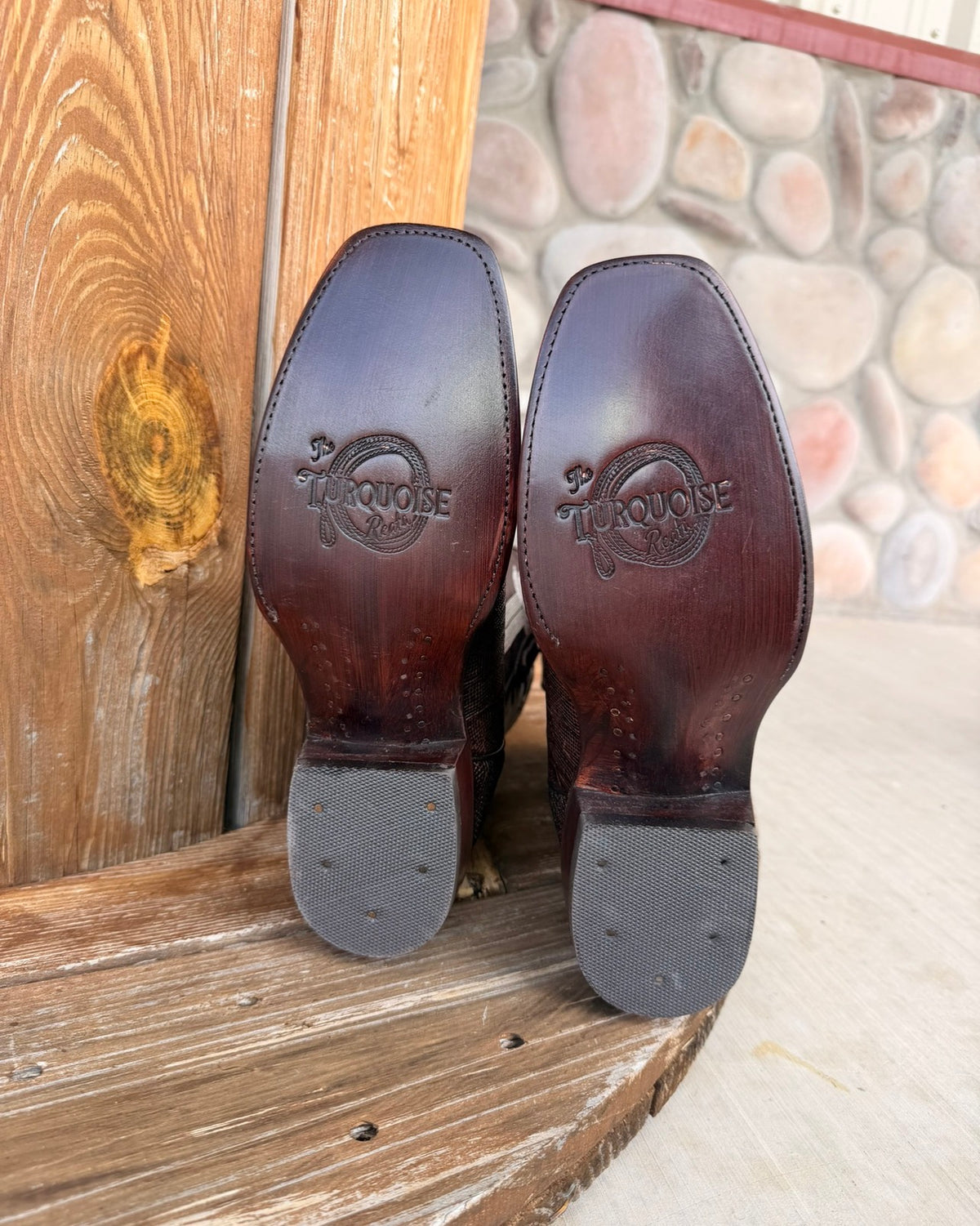 The Owen , Signature Turquoise Reata Men's Boot –   Chocolate Lizard Print Cutter Toe
