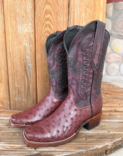 The Theodore , Signature Turquoise Reata Men's Boot – Exotics Merlot Ostrich
