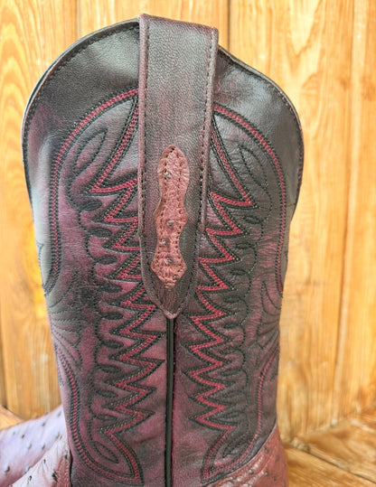 The Theodore , Signature Turquoise Reata Men's Boot – Exotics Merlot Ostrich
