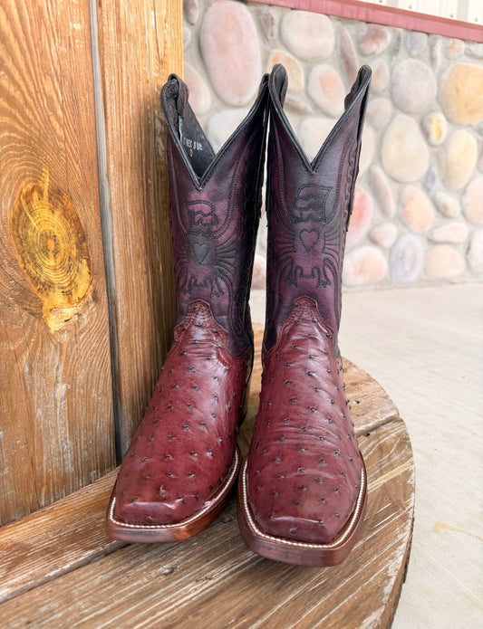 The Theodore , Signature Turquoise Reata Men's Boot – Exotics Merlot Ostrich